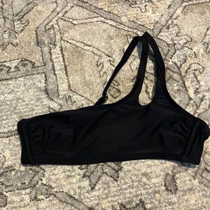 One shoulder target black bathing suit top